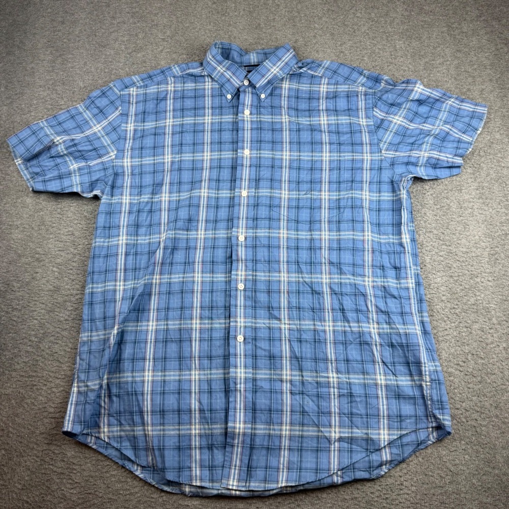 Nautica Button Down Shirt Men's XL Blue Plaid Short‎ Sleeve Cotton Casual